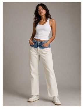 MANGO MNG NWOT Two Tone Dip Dye Straight Leg Button Fly Jeans Size 6